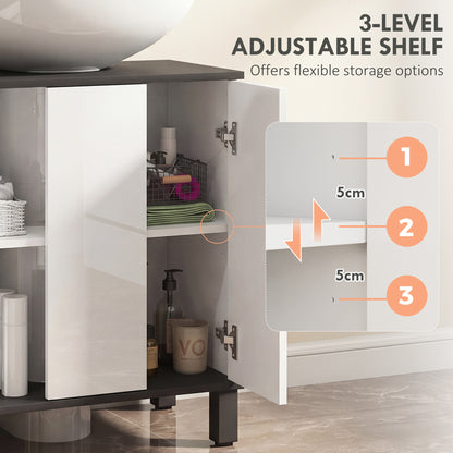 HOMCOM Modern Under-Sink Bathroom Cabinet - High Gloss White