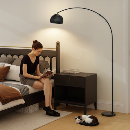 HOMCOM Arc Floor Lamp for Living Room, Modern Adjustable Standing Lamp with Faux Black Marble Base Black