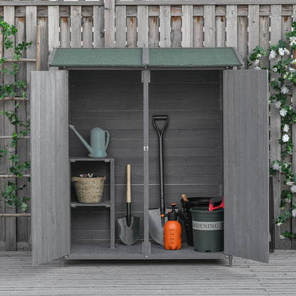 Outsunny 139 x 75 Fir Wood Garden Shed with Asphalt Roof and Secure Double Doors - Grey