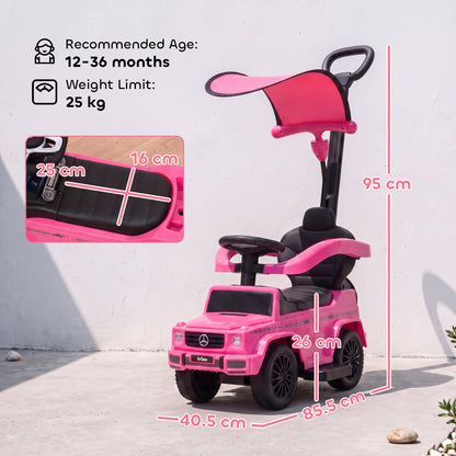 HOMCOM 3 in 1 Kids Children Ride on Push Car Toddler Sliding Car G350 Licensed Walker Foot to Floor Slider Push-Along with Horn Steering Wheel NO POWER Manual, Pink
