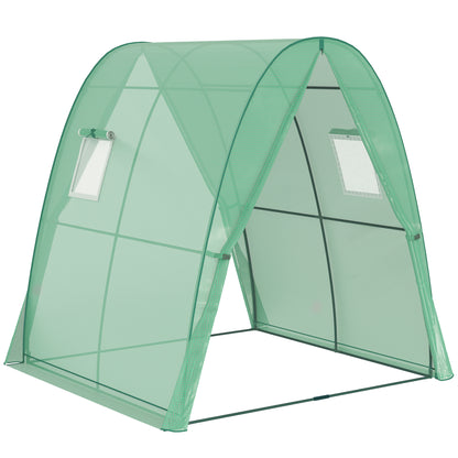 Outsunny Polytunnel Greenhouse with Sandbags, Walk-In Tunnel Green House with 2 Doors and Screen Windows, 1.8 x 1.8 x 2m, Green