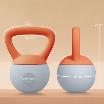 SPORTNOW 4KG Soft Kettlebell, Kettlebell with Non-Slip Handle for Home Gym, Weight Lifting, Strength Training, Orange/Grey