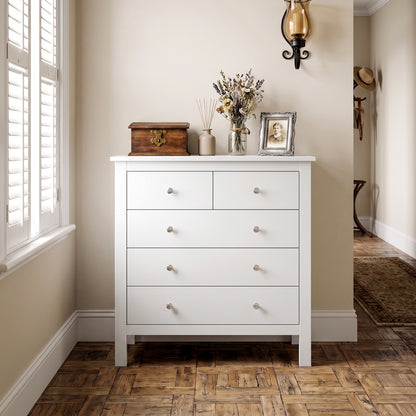 HOMCOM 5 Drawer Chest of Drawers, Modern Dresser for Bedroom, Bedside Storage Cabinet, Wide Storage Unit with Glide Runners for Living Room, Hallway, Closet, 79 x 39.5 x 80.5 cm, White