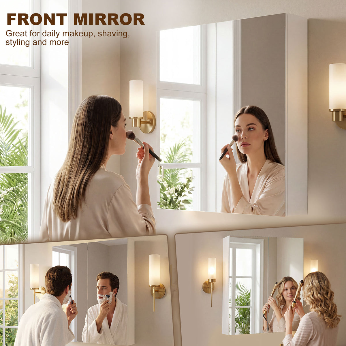 HOMCOM Wall Mounted Bathroom Mirror Storage Cabinet w/ Door Adjustable Shelf, White