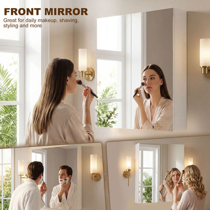 HOMCOM Wall Mounted Bathroom Mirror Storage Cabinet w/ Door Adjustable Shelf, White