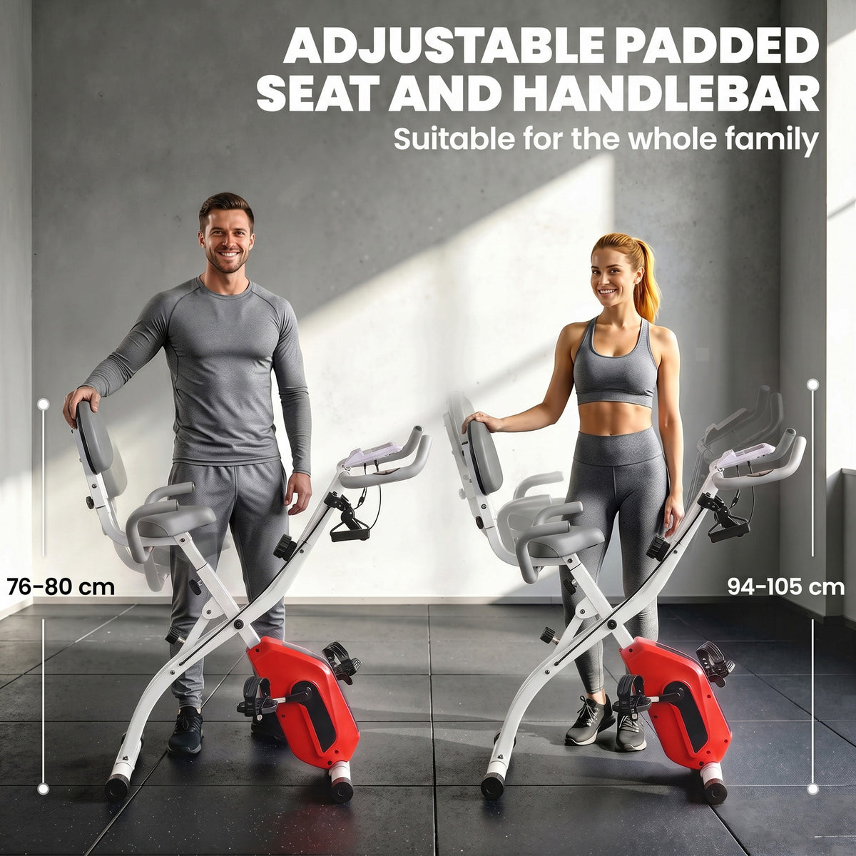 SPORTNOW 4-In-1 Folding Exercise Bike with Resistance Bands, Bluetooth App, 8-Level Magnetic Resistance, LCD Display, Orange