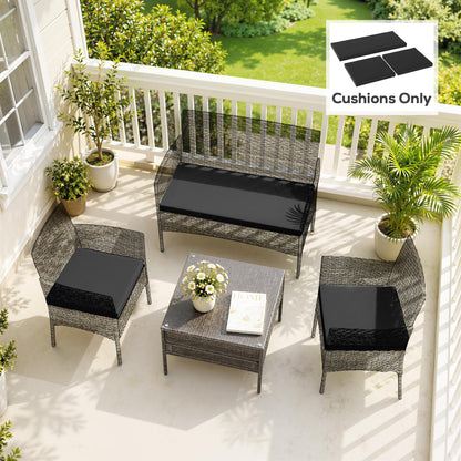 Outsunny Outdoor Seat Cushion Pads for Rattan Furniture, 3 PCs Garden Furniture Cushions, Black