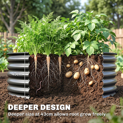 Outsunny Galvanised Raised Garden Bed with Safety Edging, Outdoor Raised Planter Box with Gloves, 120 x 120 x 43cm, Dark Grey