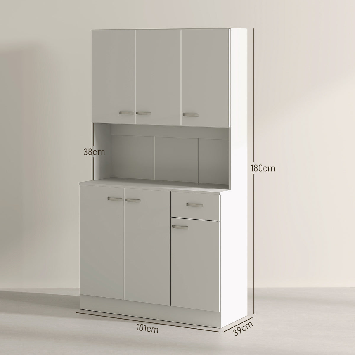 HOMCOM Freestanding Kitchen Pantry Storage Cabinet with Adjustable Shelves & Middle Worktop - White