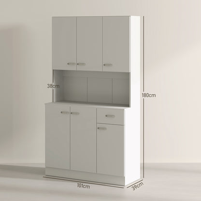 HOMCOM Freestanding Kitchen Pantry Storage Cabinet with Adjustable Shelves & Middle Worktop - White