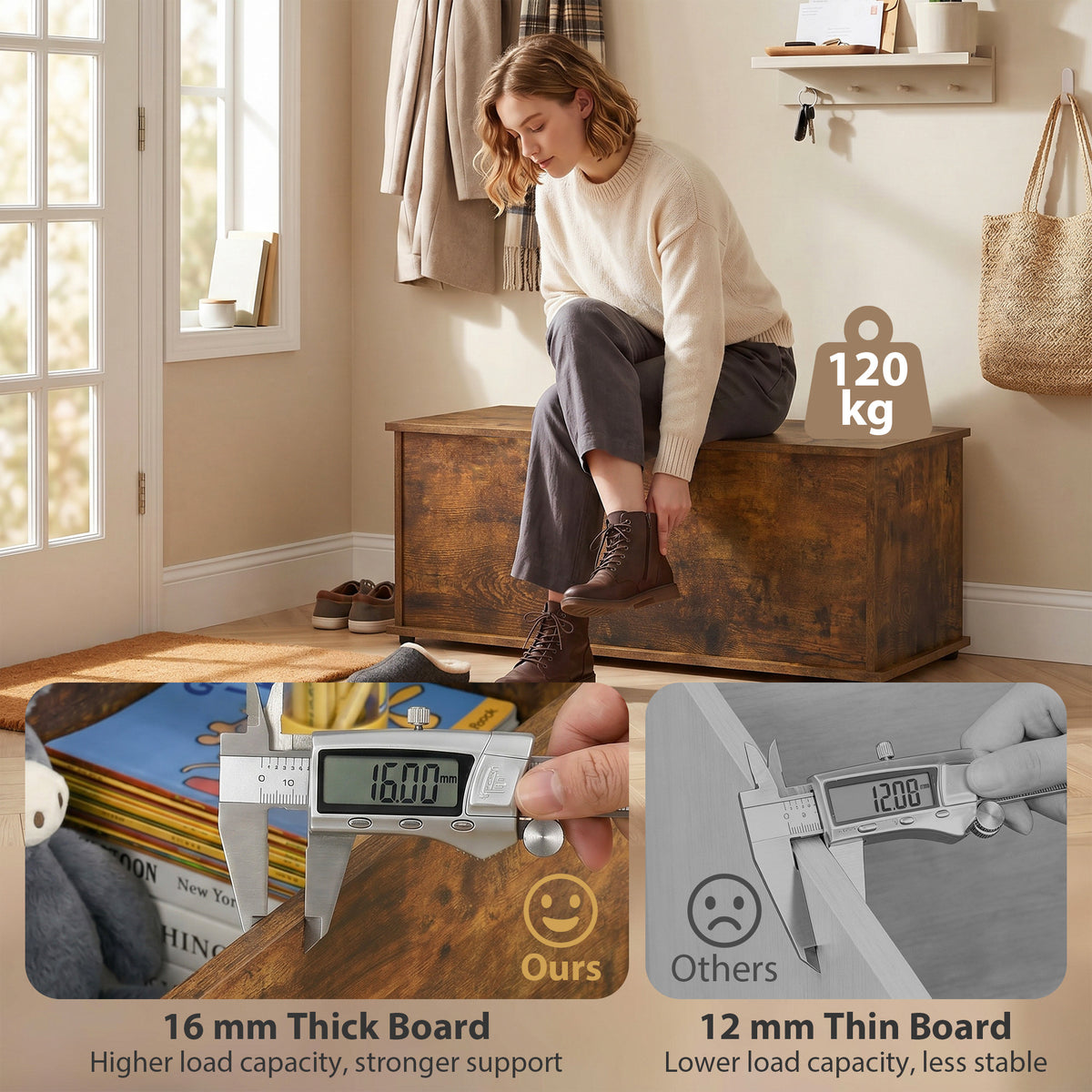 HOMCOM Storage Chest, Large 114L Blanket Box, Shoe Bench with Safety Hinged Lid, Storage Trunk, Bed End Bench for Bedroom, Hallway, Living room, Playroom, 100 x 40 x 40cm, Rustic Brown