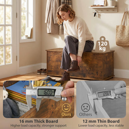 HOMCOM Storage Chest, Large 114L Blanket Box, Shoe Bench with Safety Hinged Lid, Storage Trunk, Bed End Bench for Bedroom, Hallway, Living room, Playroom, 100 x 40 x 40cm, Rustic Brown