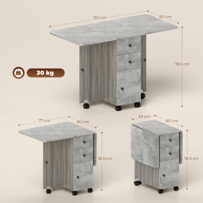 HOMCOM Multi-Storage Six-Person Drop Leaf Dining Table - Mixed Grey
