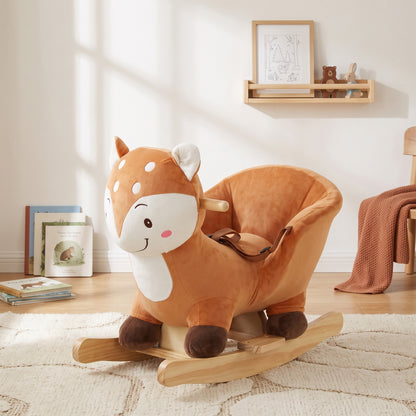 AIYAPLAY Rocking Horse, Ride on Horse Deer Design with Sounds, Security Belt, Rocking Stopper, for Toddlers 1-3 Years, Brown