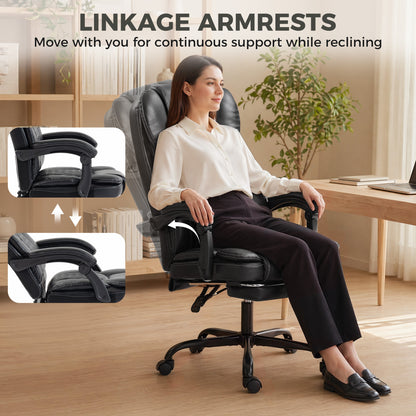 HOMCOM Executive Home Office Chair Reclining Function Footrest Computer Desk Chair High Back, Black