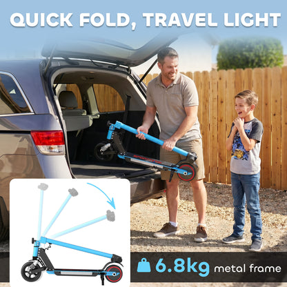 SPORTNOW Folding Electric Scooter for Kids, with Dual Brakes, Front Suspension, LED Colourful Lights, Blue