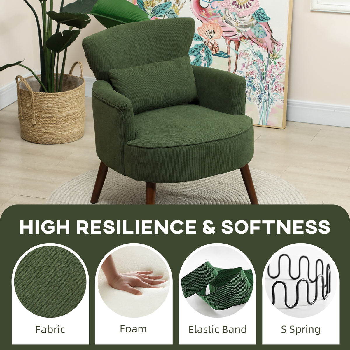 HOMCOM Corduroy Retro Accent Chair - Green