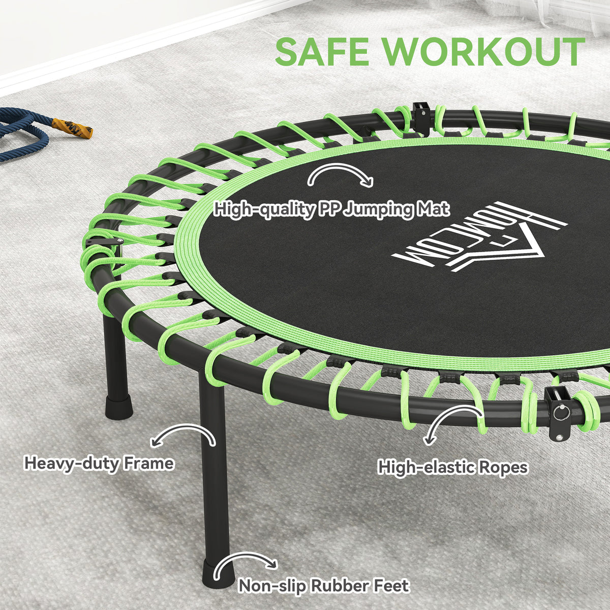 HOMCOM Mini Round Steel Frame Trampoline w/ Adjustable Handle, Green