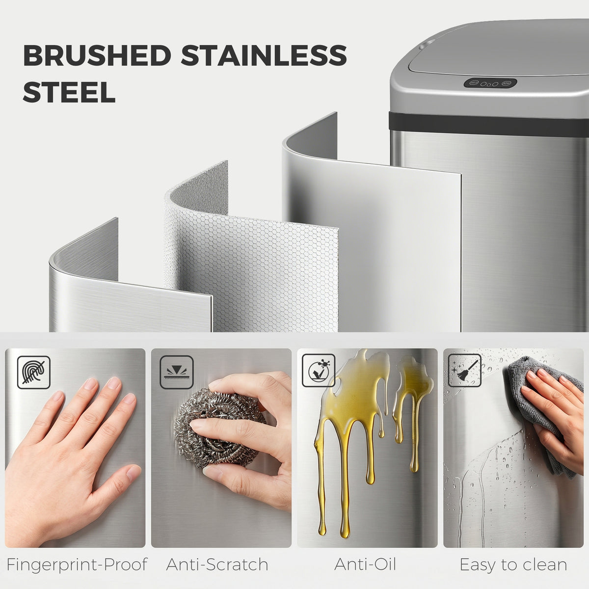 HOMCOM 48L Stainless Steel Sensor Bin - Silver-Tone