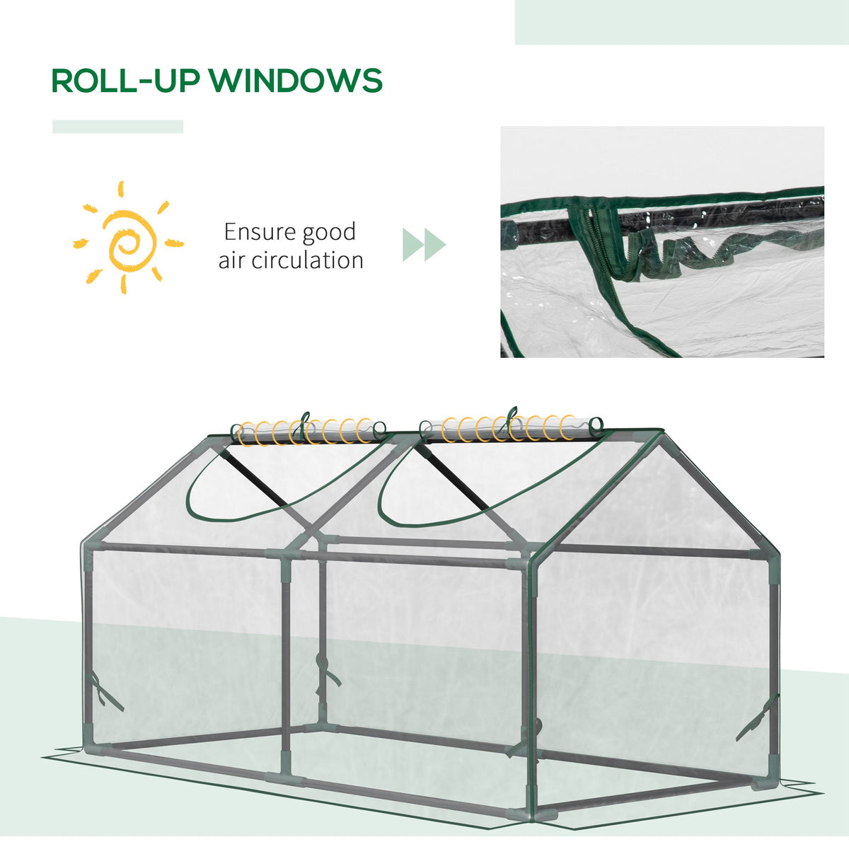 Outsunny Mini Greenhouse Portable Flower Planter Vegetable Grow House for Garden with Zipped Windows, 120 x 60 x 60 cm, Clear