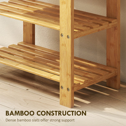 HOMCOM Two Shelf Bamboo Shoe Storage Bench - Natural Finish