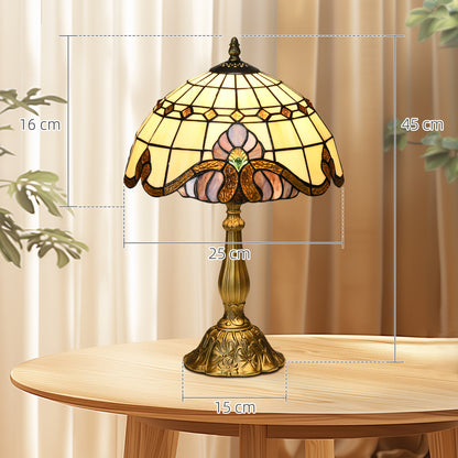 HOMCOM Tiffany Stained Glass Table Lamp, Handmade Antique Bedside Lamp, Decorative Night Light for Bedroom, Living room, Home, Nightstand
