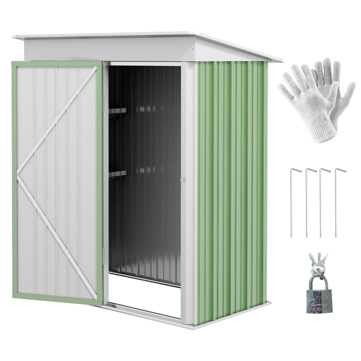 Outsunny Steel Garden Shed, Small  Lean-to Shed for Bike Tool, 5x3 ft, Green