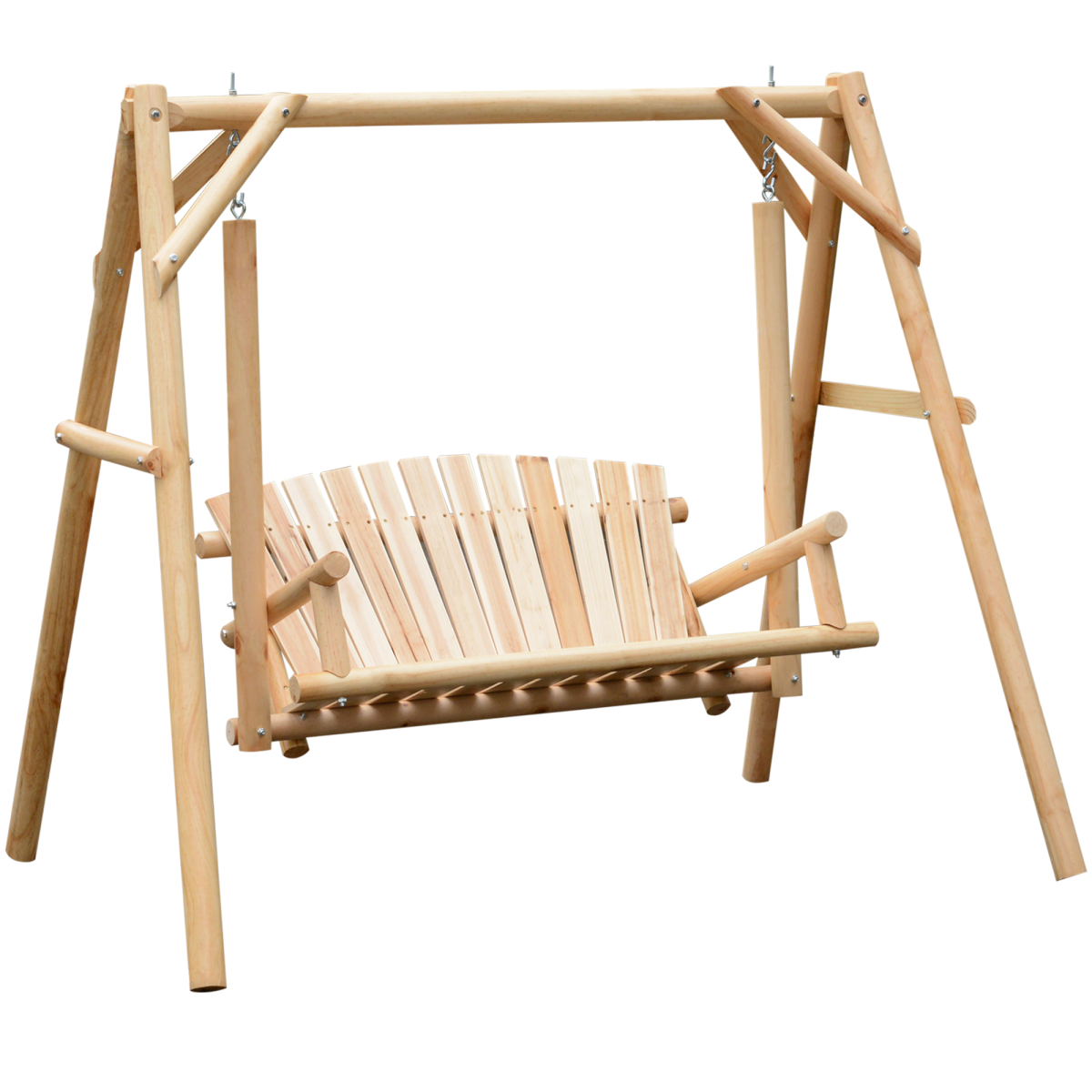 Outdoor 2 Seater Porch Swing Wooden Rustic Patio Bench Hammock w/ Armrest
