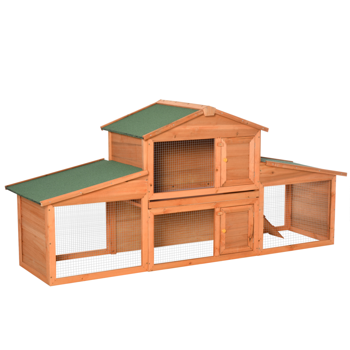 Deluxe Fir Wood Rabbit Hutch 2-Tier Metal Guinea Pig Small Animal House Pawhut