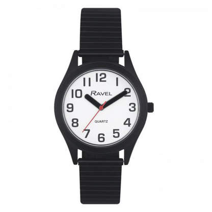 Ravel Mens Basic Bold Easy Read Expander Bracelet Watch White/Black R0225