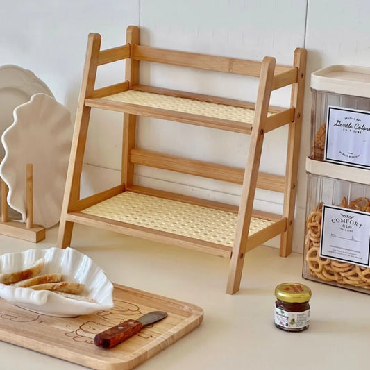 2 Layer Countertop Organizer Multipurpose Kitchen Wooden Rack Storage Shelf-L