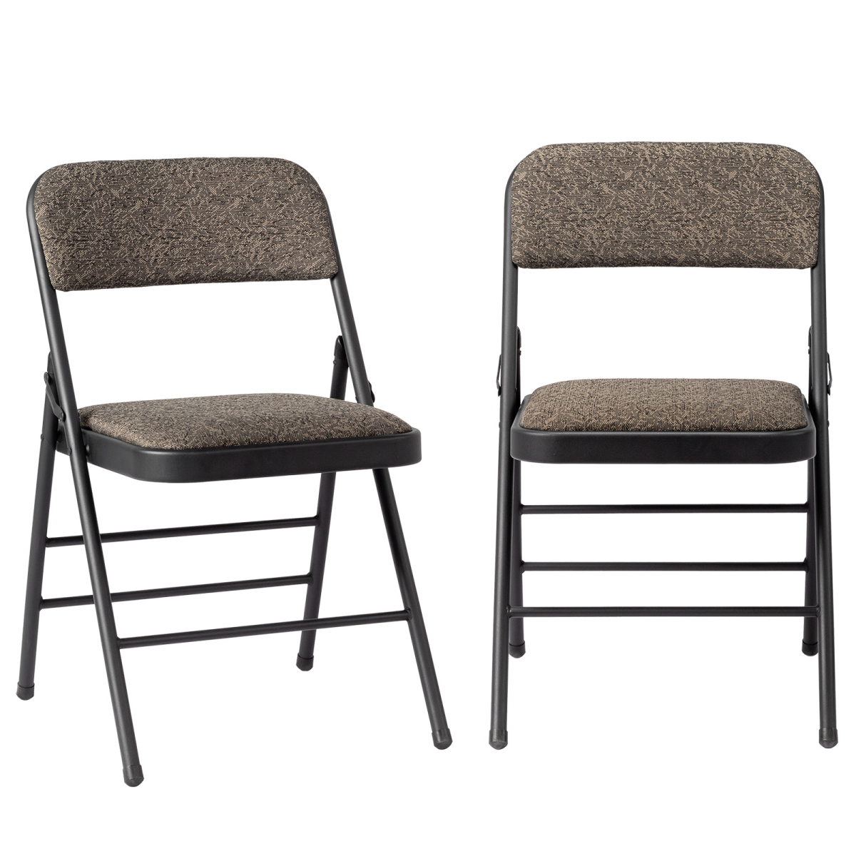 2pcs Black Patterned Padded Folding Chairs, Conference Event Chairs with Soft Seat (46*48*76cm), Frosted Iron Frame