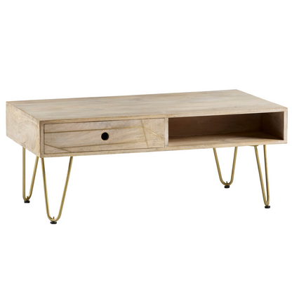 Light Gold Rectangular Coffee Table With Drawer