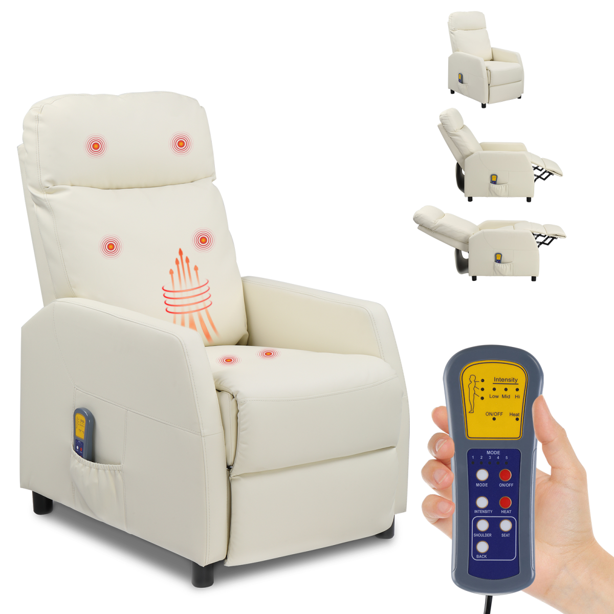PU With 6-Point Massage Heating Function Recliner Cream White