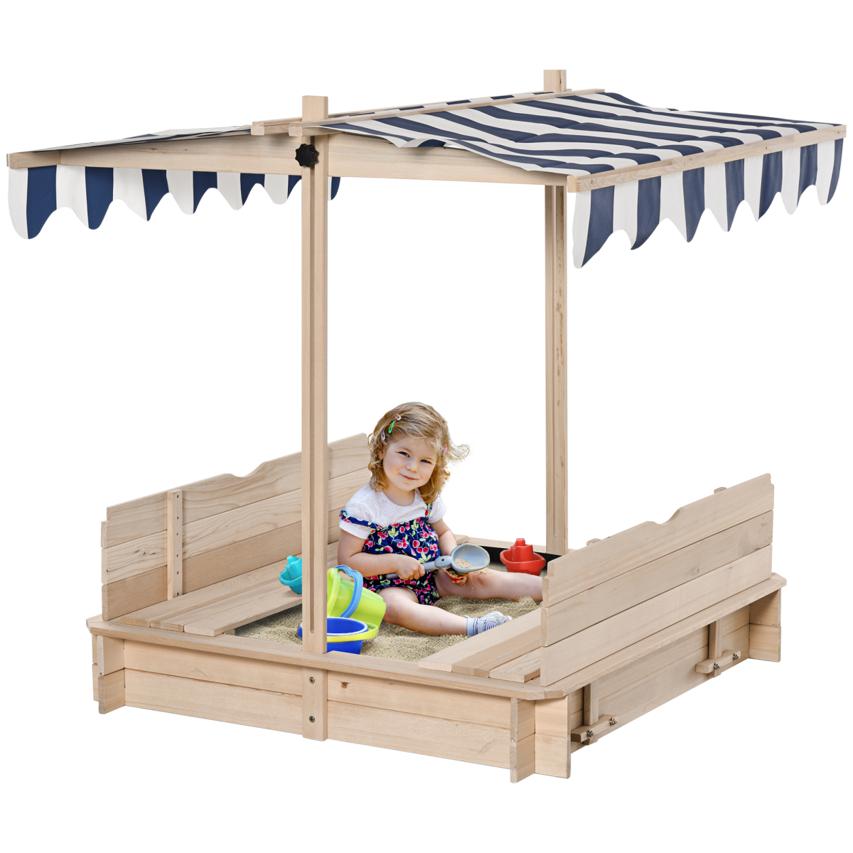 Kids Square Wooden Sandpit Children Cabana Sandbox Outdoor Playset