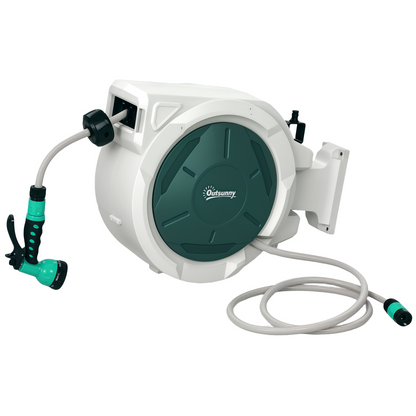 Outsunny Retractable Hose Reel Wall Mounted with Lock, Light Grey