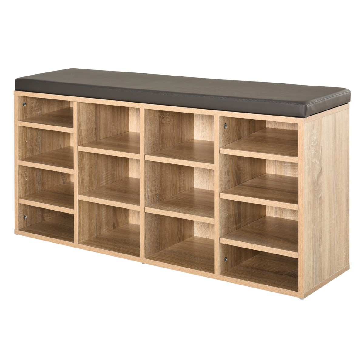 Multi-Storage Shoe Rack 14 Compartments Cushion Moving Shelves  Brown