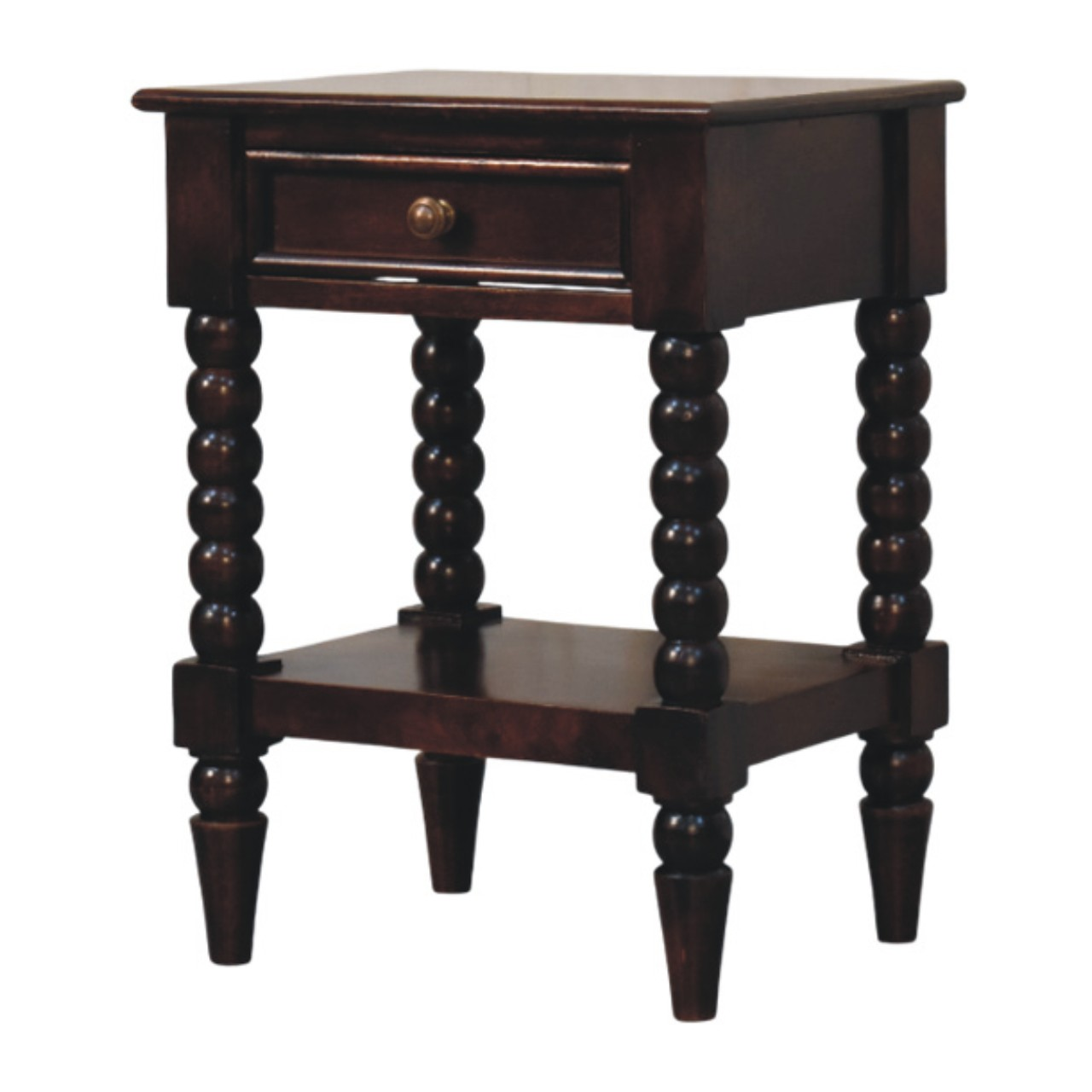 Artisan Furniture Solid Wood Vienna Nightstand, Drawer And Open Shelf, Dark Brown