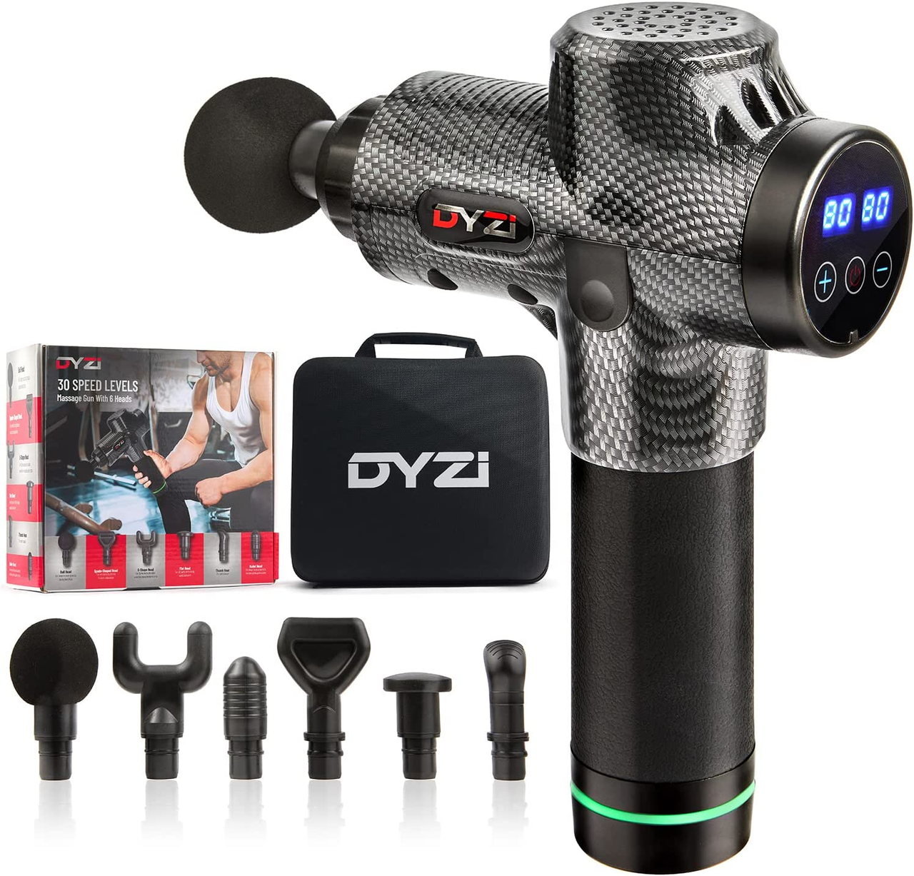 Handheld Dyzi Massage Gun, Percussion Deep Tissue Muscle Body Massager 6 Heads