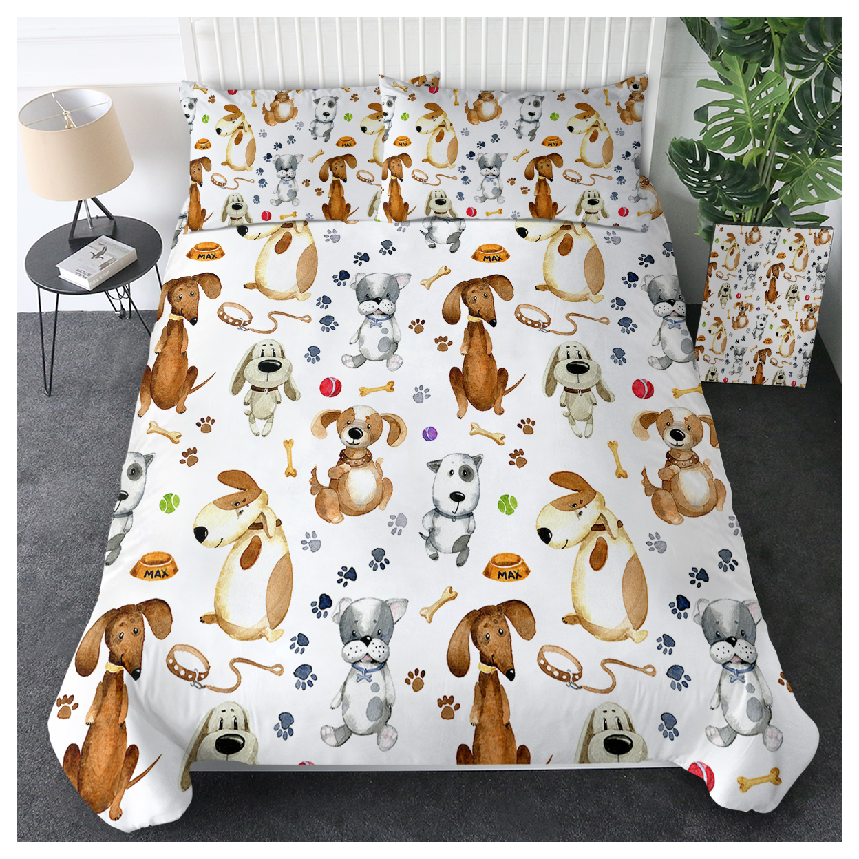 Kids' Duvet Cover Sets Animals Pastel Duvet Covers Cartoon Dogs Paws Pattern Bed Sets 3 Pieces 1 Duvet Cover and 2 Pillow Cases Cute Puppy Dogs Bedding for Kids (Single)
