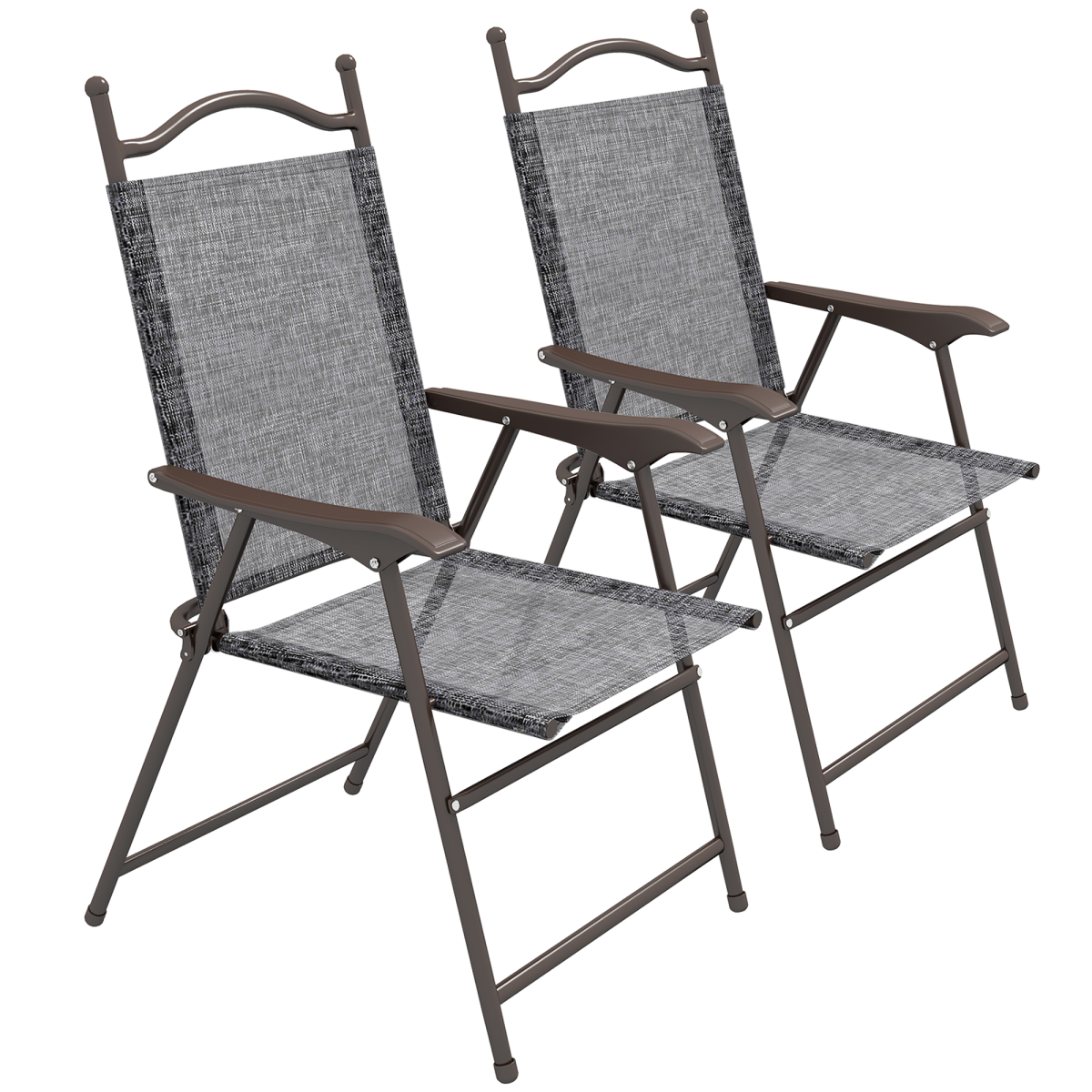 Outsunny Folding Chairs Set with Armrest, Breathable Mesh Fabric Seat, Grey
