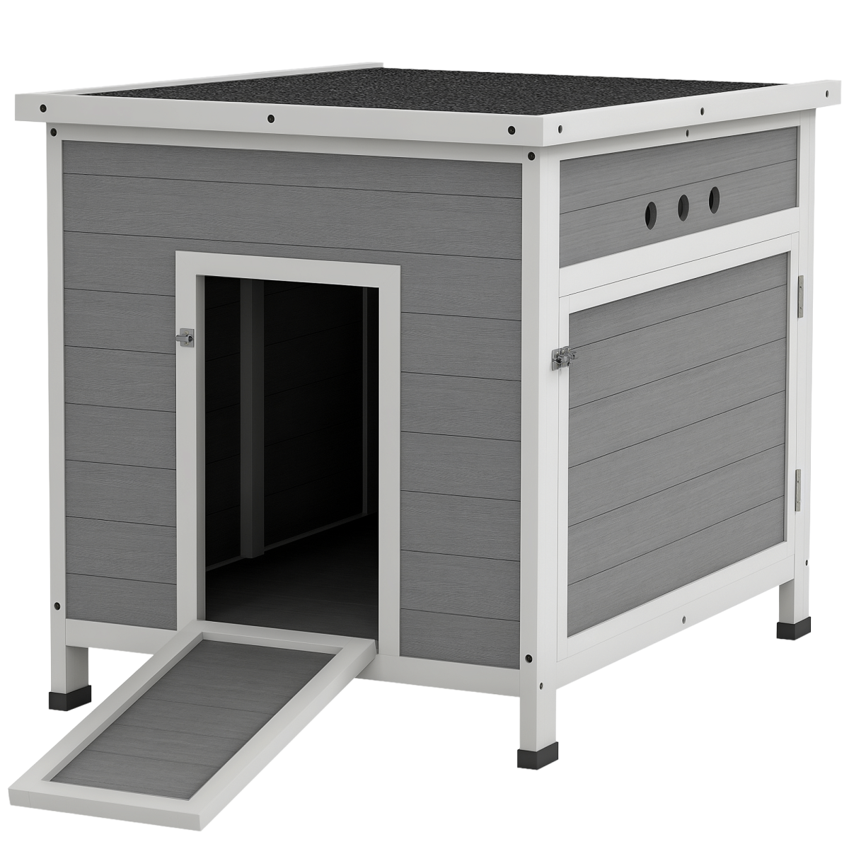 PawHut Wooden Duck House, Poultry Coop w/ Double Doors, Openable Roof, Grey