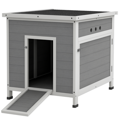 PawHut Wooden Duck House, Poultry Coop w/ Double Doors, Openable Roof, Grey