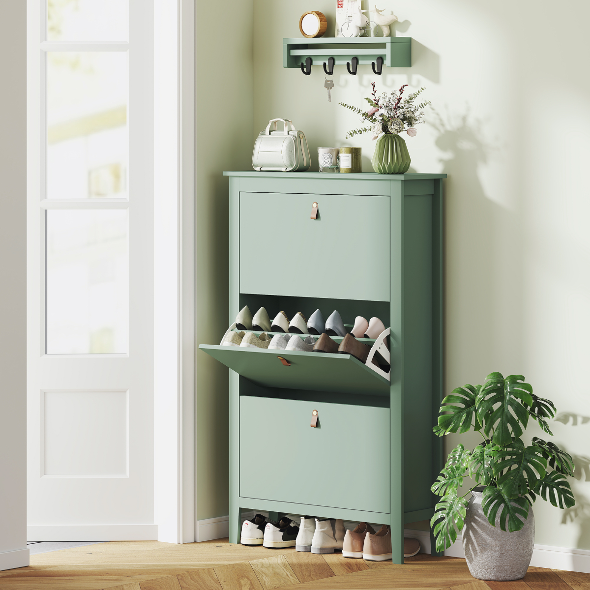 Three drawer shoe cabinet
