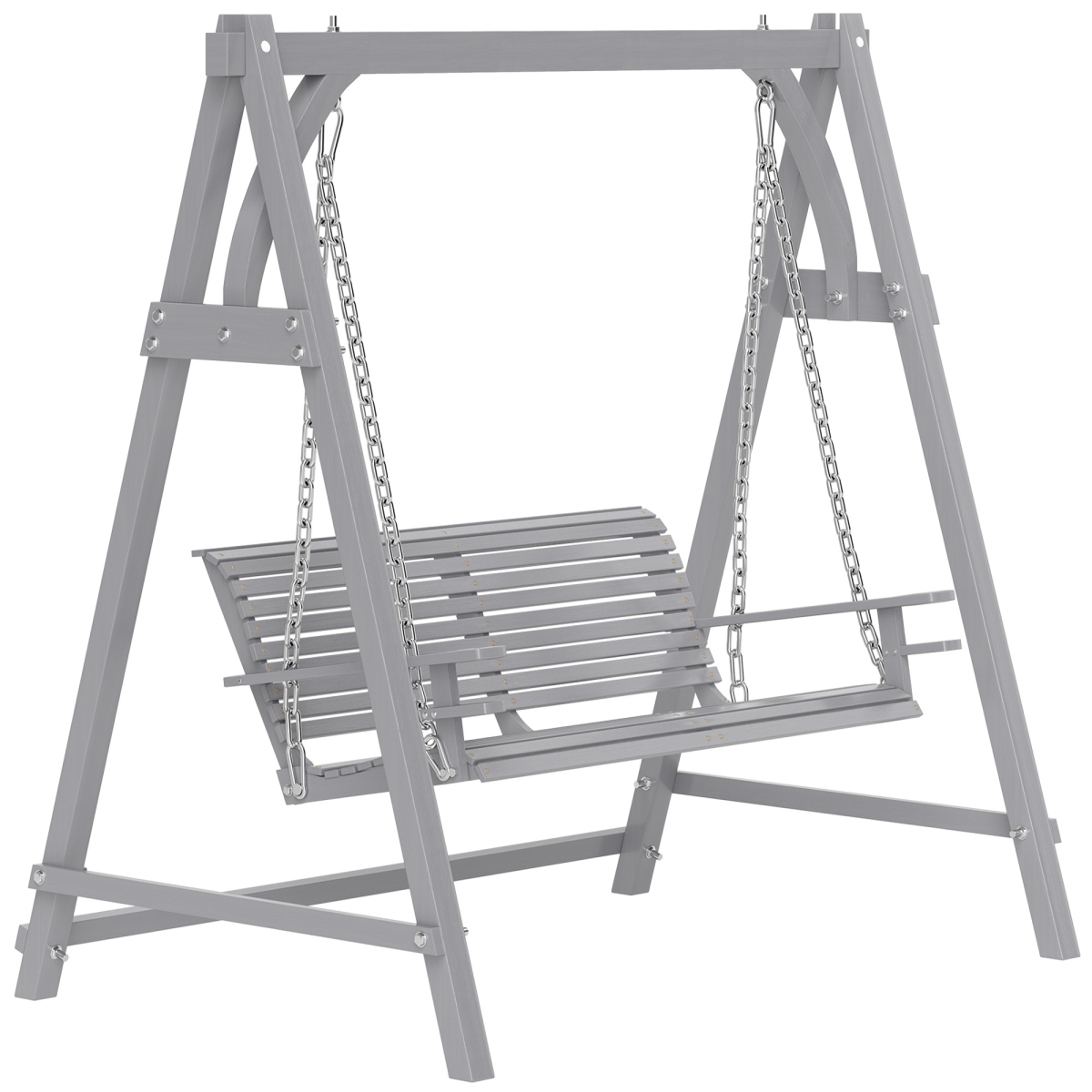 Outsunny 2 Seater Wooden Garden Swing Seat Hammock Bench Lounger, Grey