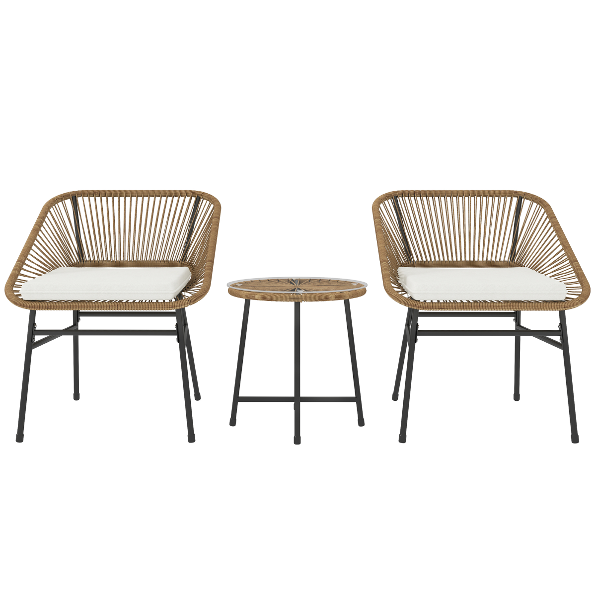 Outsunny Rattan Bistro Set, Small Balcony Furniture with Cushion, Light Grey
