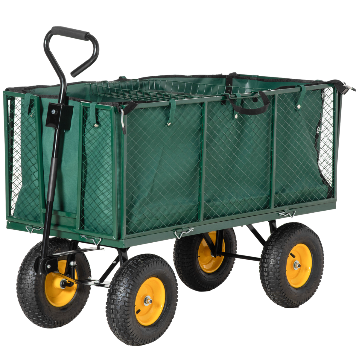 Large 4 Wheel Garden Cart Truck Trolley Wheelbarrow - Green Trailer