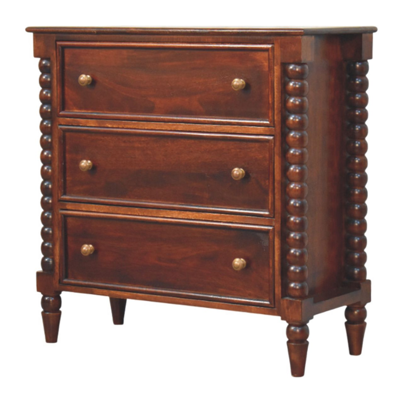 Artisan Furniture Solid Wood Spindle Winewood Chest, 3 Drawers, Brown