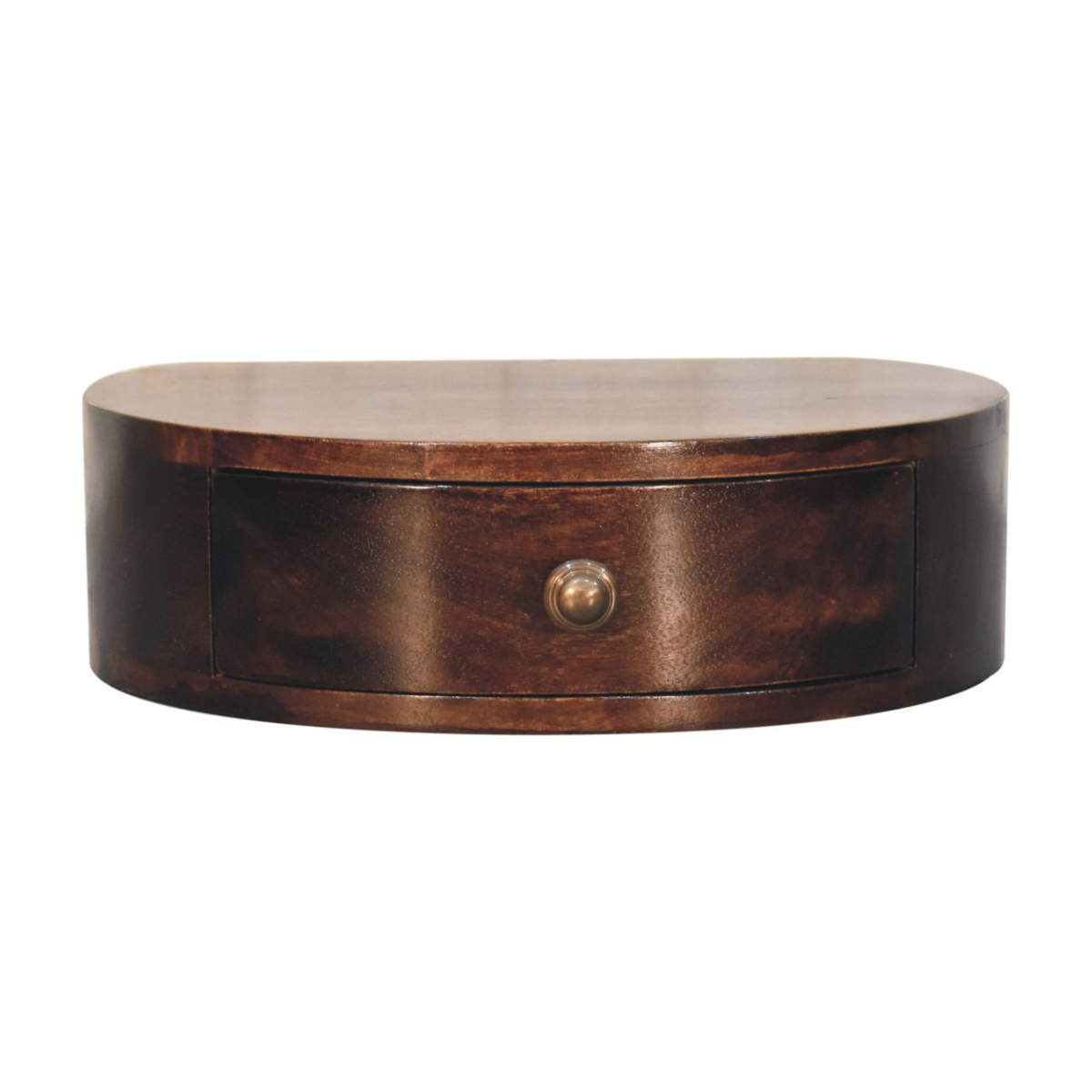Artisan Furniture Solid Wood California Walnut Wall Mounted Rounded Bedside, 1 Drawer, Dark Brown