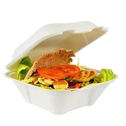 Disposable Compostable Eco – Bio Bagasse Sugarcane Clamshell Burger Bo x